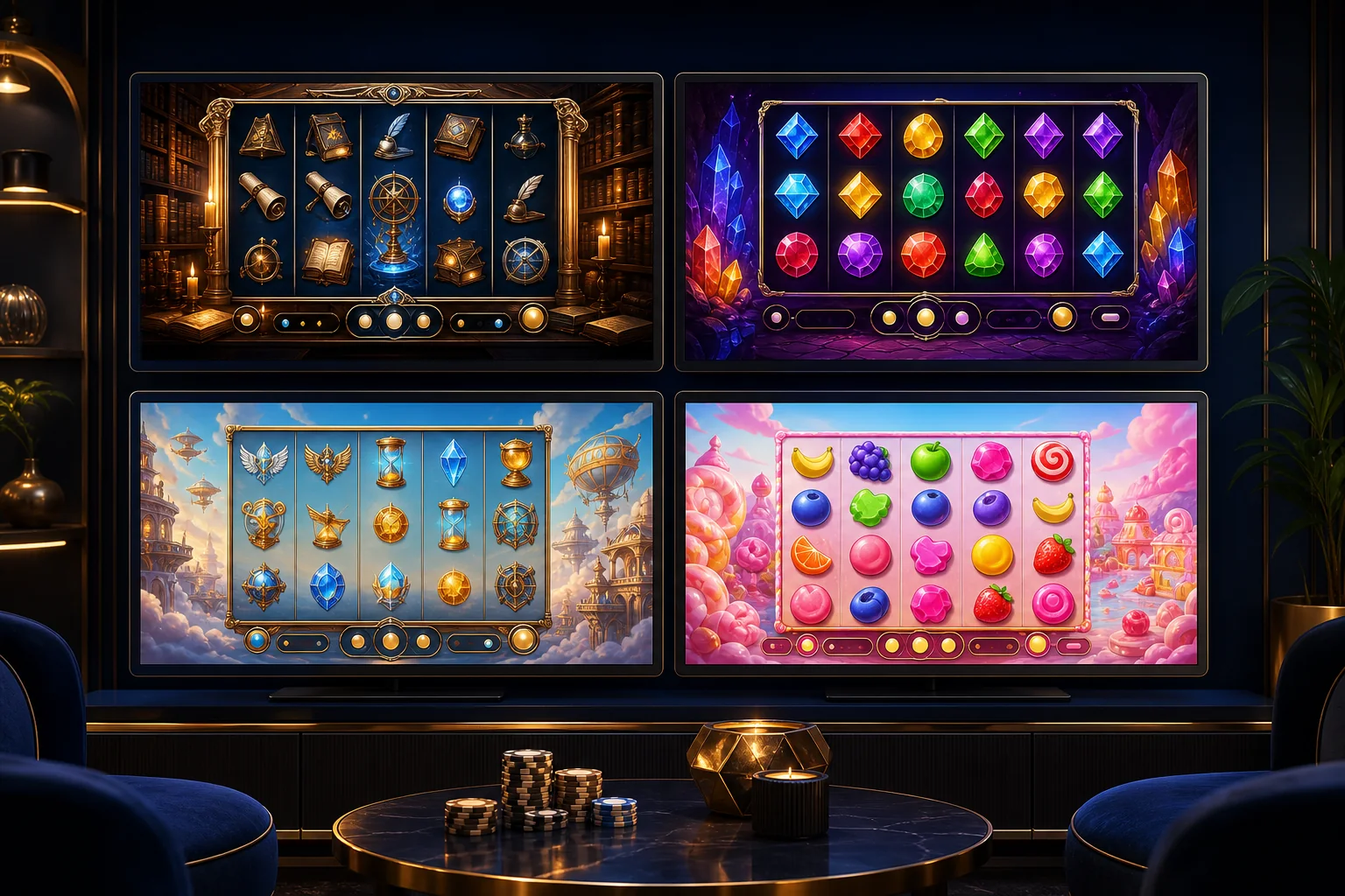 Vier originale generische Slot-Themen