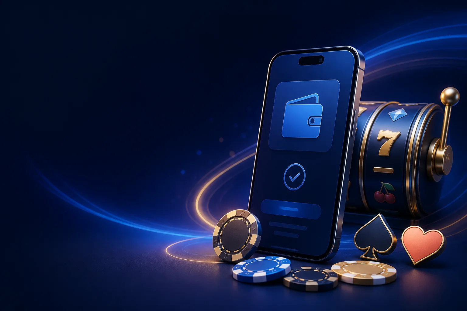 Smartphone mit digitalem Wallet neben einem Slot-Spiel