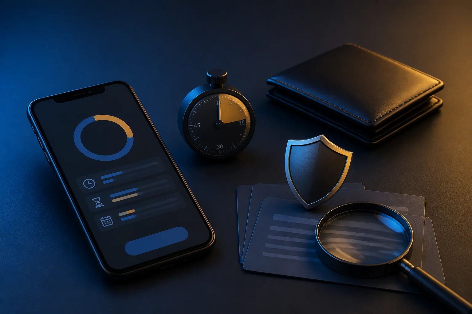 Zeitlimit, Wallet und Schutzsymbol für verantwortungsvolles Spielen